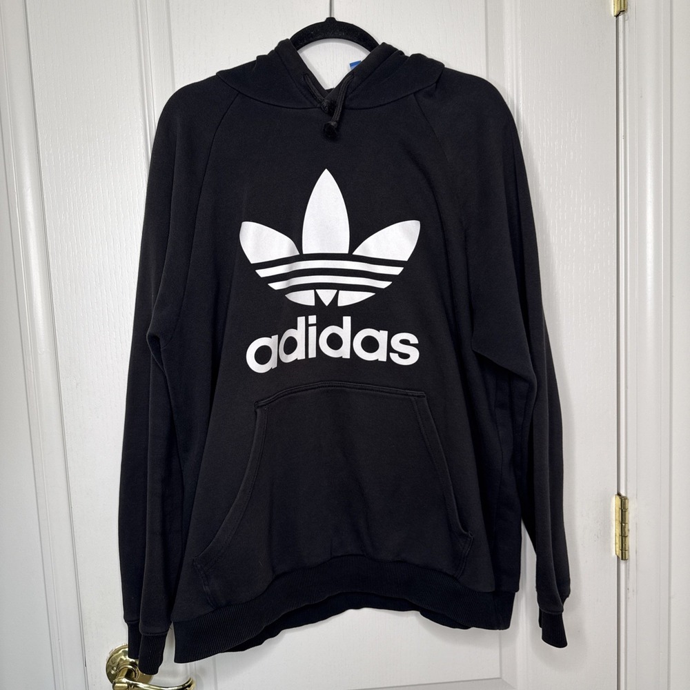 Adidas Originals Mens XL Black Trefoil Hoodie Pullover Kangaroo Pocket Fleece